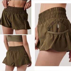 Free People Movement Get Your Flirt On Shorts Dark Olive High Waisted ruffle M